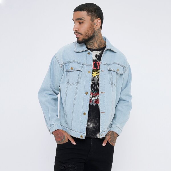

Men Solid Denim Trucker Jacket, Light wash
