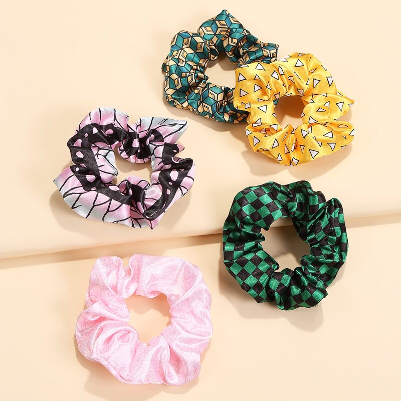 

5pcs Geometric Print Scrunchies, Multicolor
