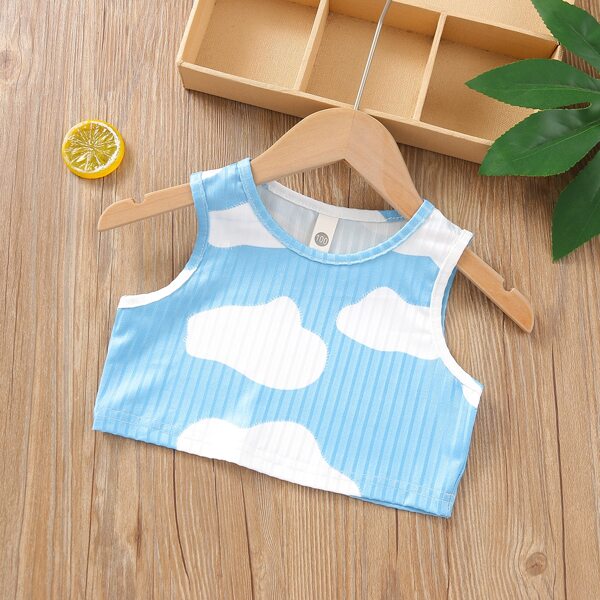 

Toddler Girls Cloud Print Tank Top, Blue and white