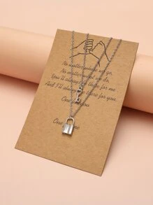 2 Piezas Collar Con Colgante De Candado - Plateado - Ver 1