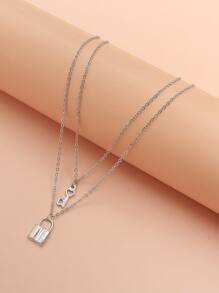 2 Piezas Collar Con Colgante De Candado - Plateado - Ver 3