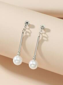 Faux Pearl Charm Drop Earrings - Silver - View 2