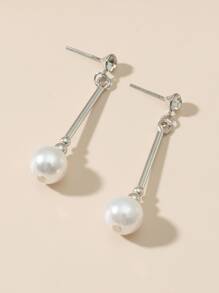 Faux Pearl Charm Drop Earrings - Silver - View 3
