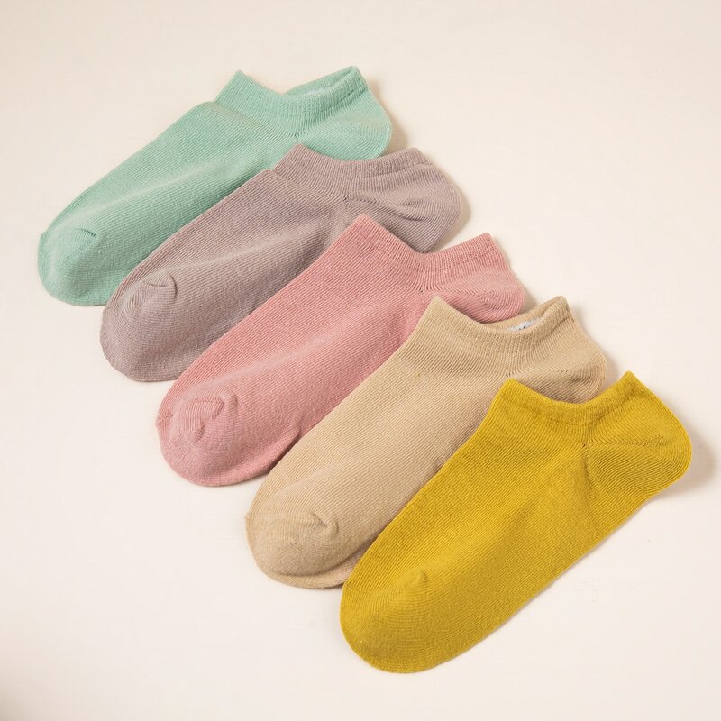 

5pairs Solid Ankle Socks, Multicolor