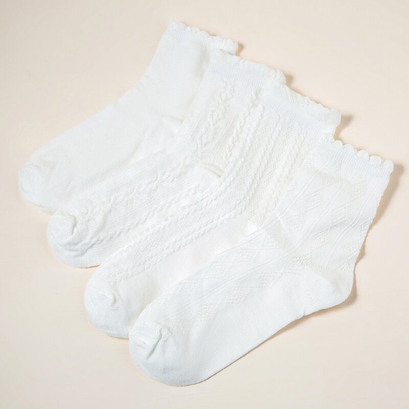 

4pairs Solid Crew Socks, White