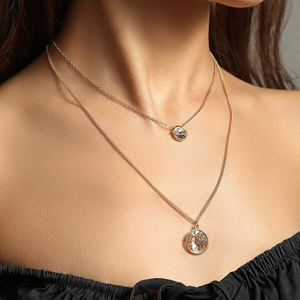 

Map Charm Layered Necklace, Gold