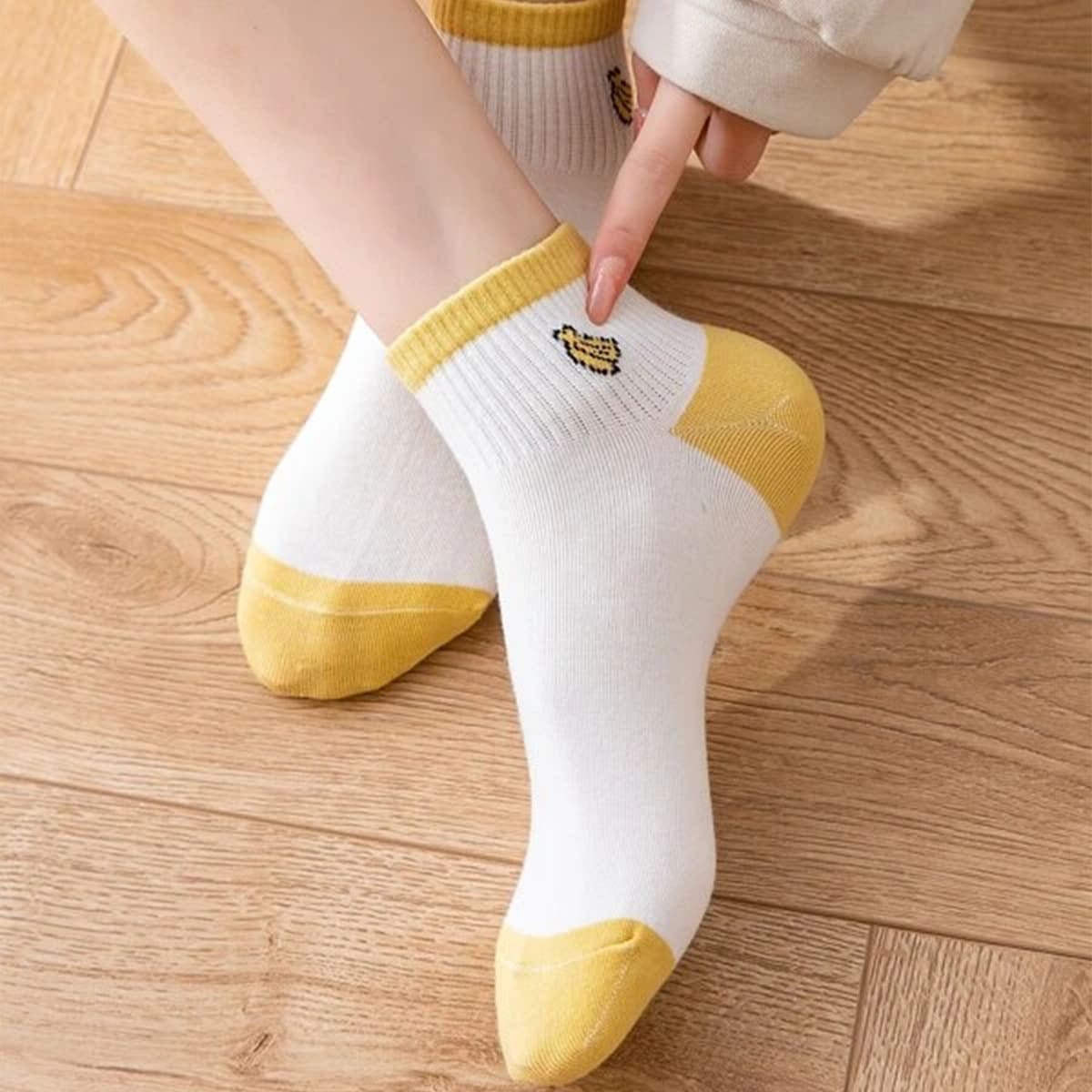

5pairs Cartoon Graphic Ankle Socks, Yellow