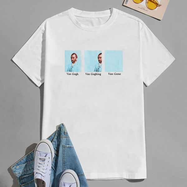 

Men Figure And Letter Graphic Tee, White