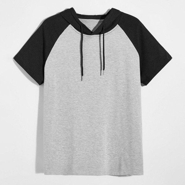 

Men Colorblock Drawstring Hooded Tee, Grey