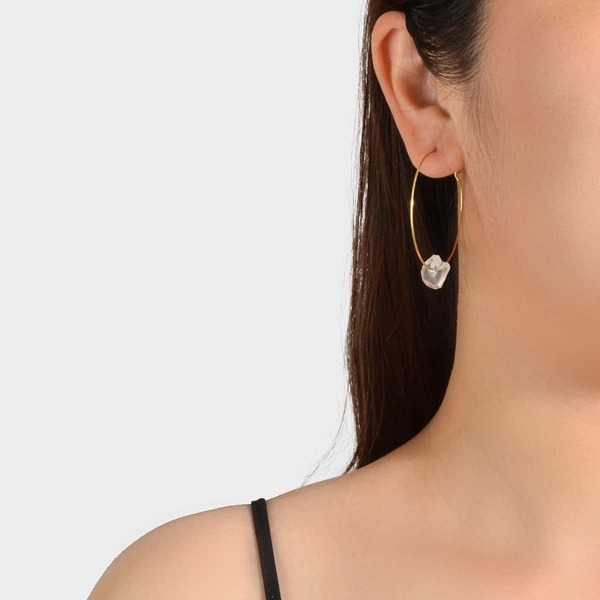 

Irregular Stone Decor Hoop Earrings, White