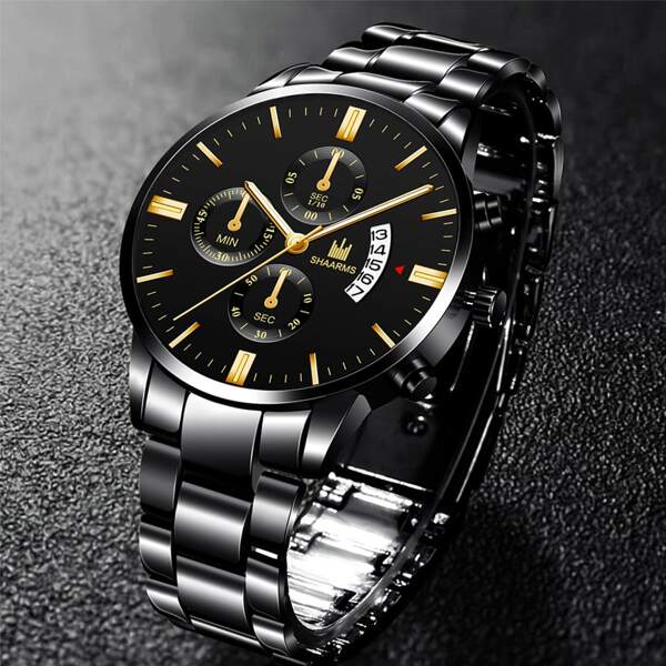

Men Triple Dial Roman Numerals Quartz Watch
