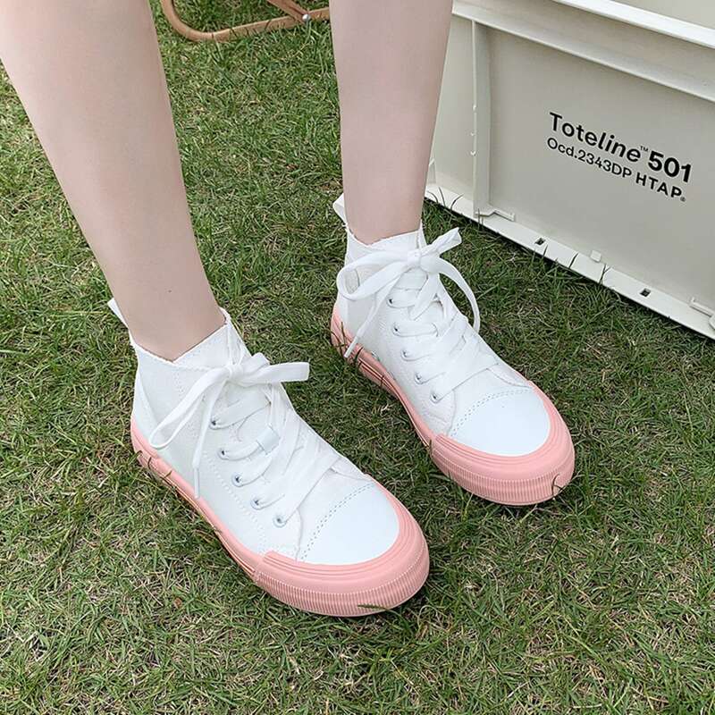 

Colorblock Sole High Top Canvas Sneakers, White