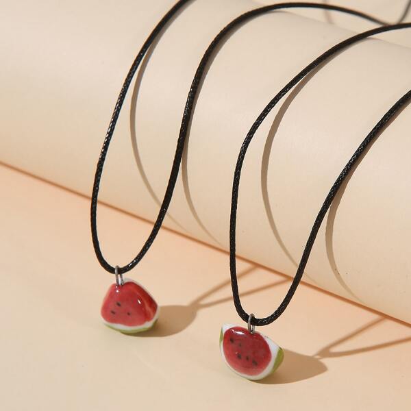 

2pcs Watermelon Pendant Necklace, Black