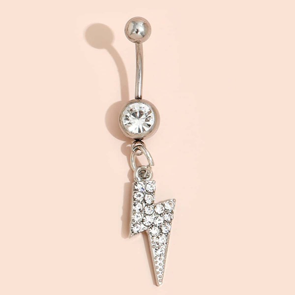 

Rhinestone Lightning Charm Navel Belly Ring, Silver