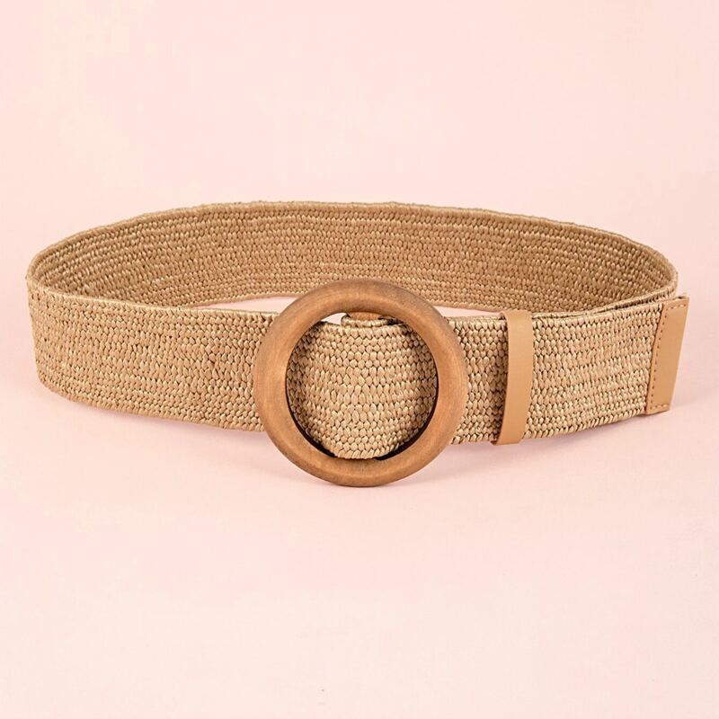 

Ring Buckle Straw Belt, Khaki