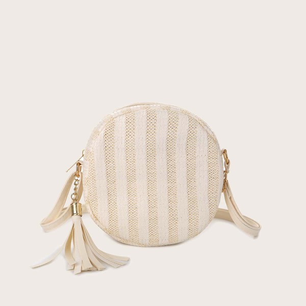 

Tassel Decor Straw Bag, Beige