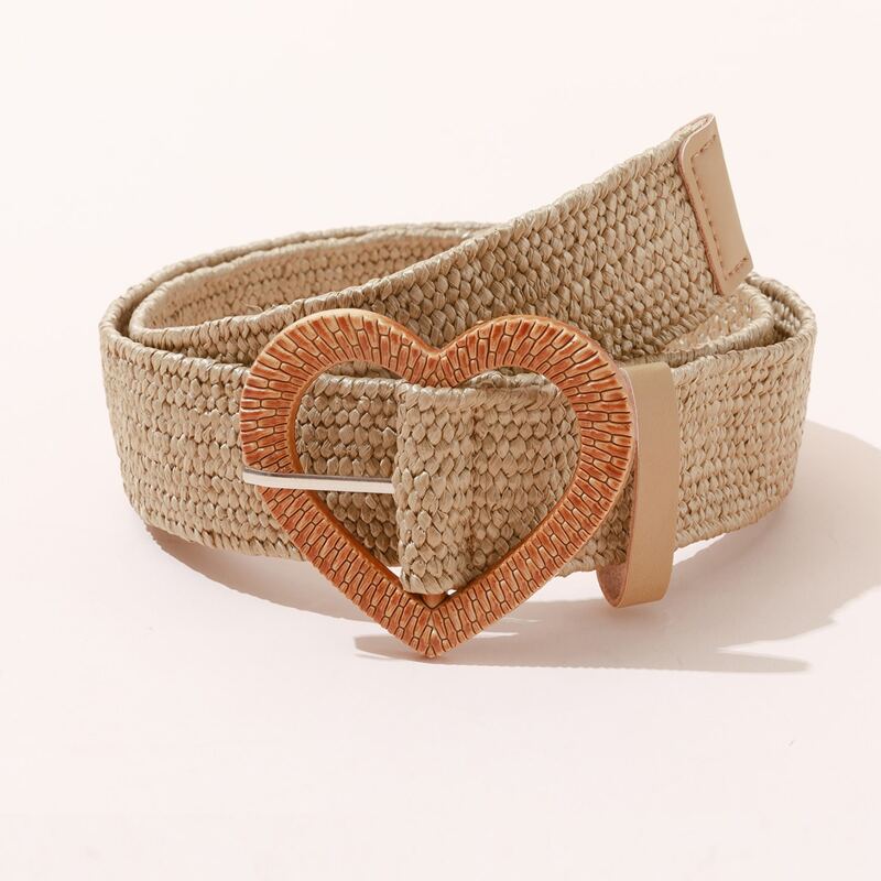 

Heart Buckle Woven Belt, Khaki