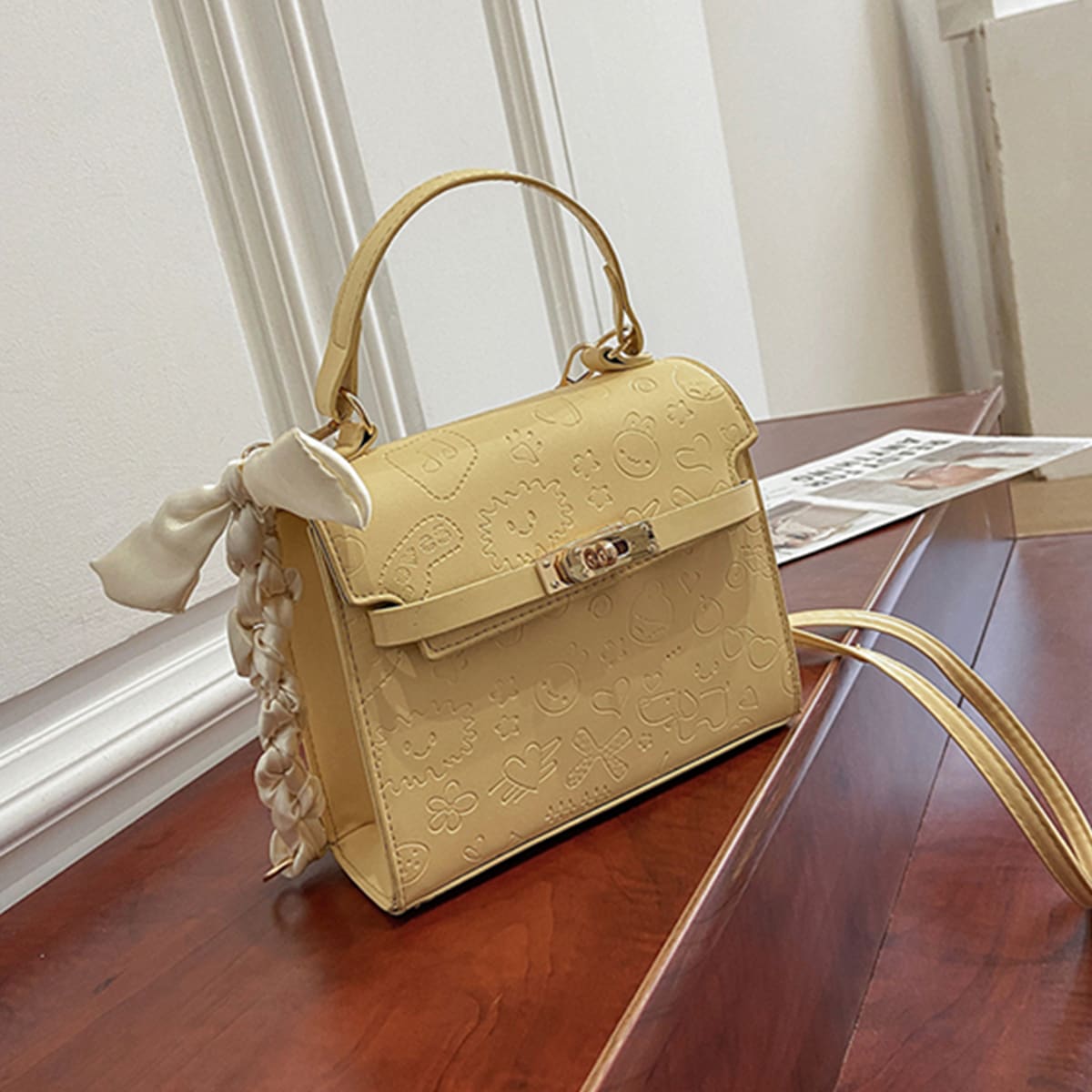 

Cartoon Embossed Satchel Bag, Yellow