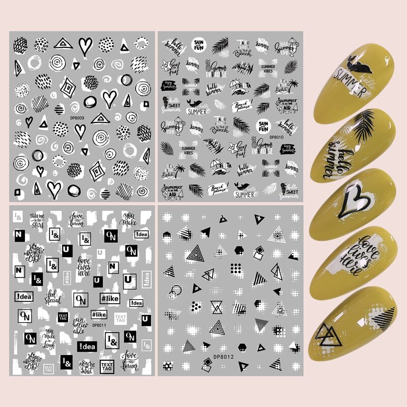 

4sheets Plants & Geometric Graphic Nail Sticker, Multicolor