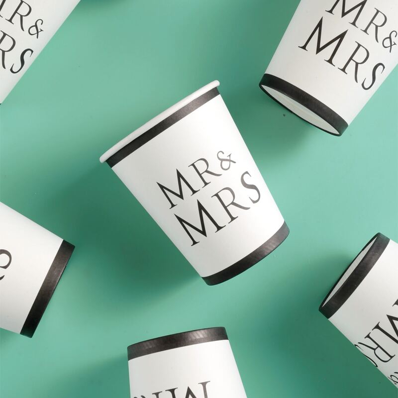 

8pcs Wedding Party Disposable Cup, Black and white