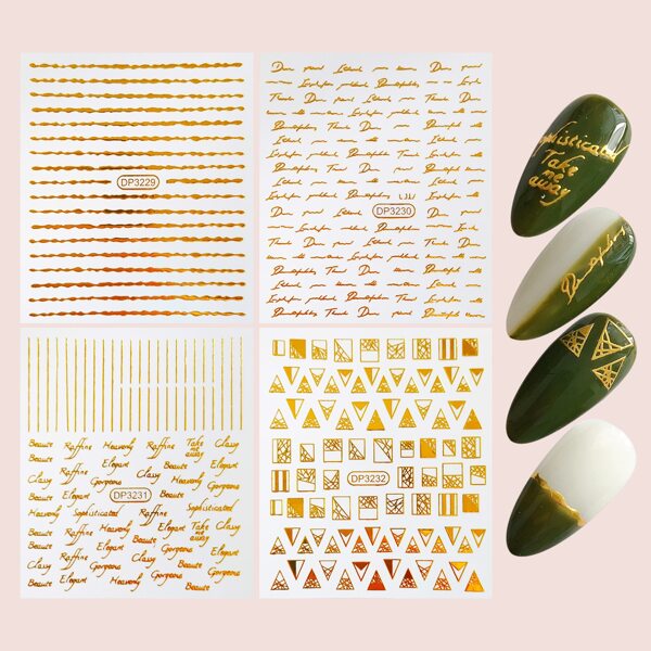 

4sheets Letter Graphic Bronzing Nail Sticker, Gold