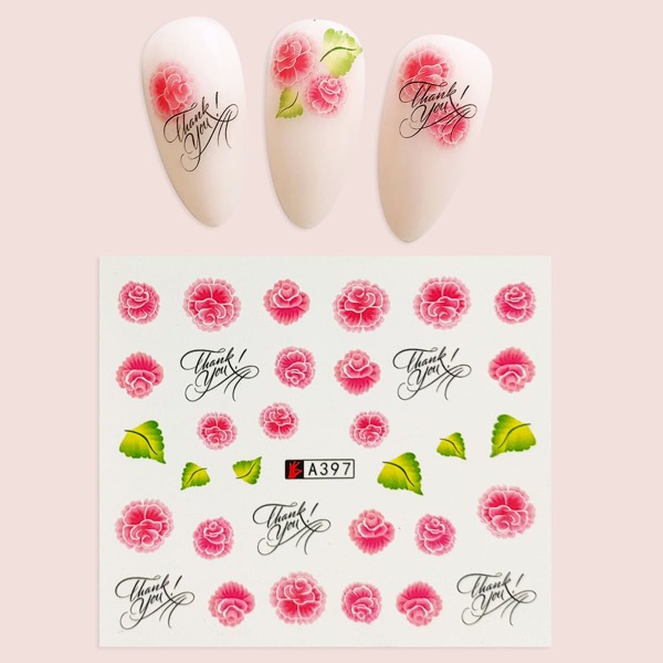 

1sheet Rose Pattern Nail Sticker, Multicolor