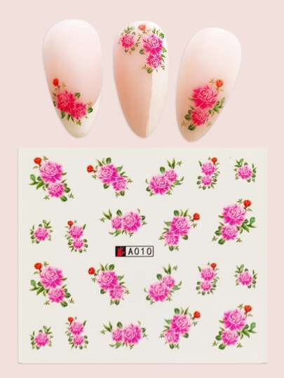 1张玫瑰图案美甲贴纸 DIY美甲