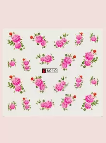 1张玫瑰图案美甲贴纸 DIY美甲 - 彩色 - 查看 2