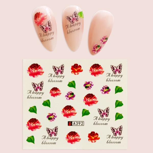 

1sheet Rose Pattern Nail Sticker, Multicolor
