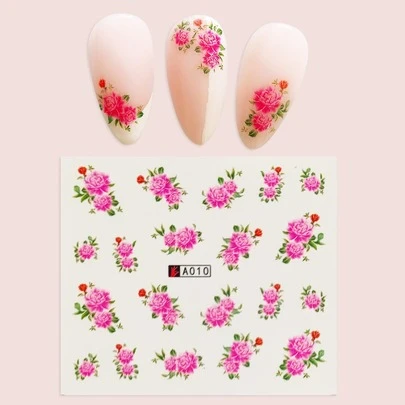 1张玫瑰图案美甲贴纸 DIY美甲