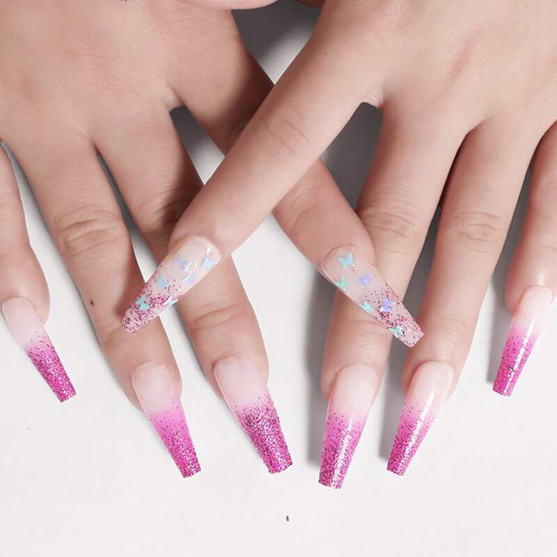 

24pcs False Nail & Double Sided Tape, Multicolor