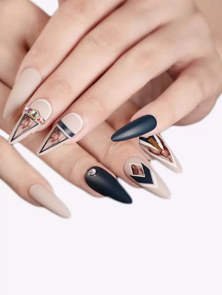 24 片装假指甲和双面胶贴片指甲美甲用品指甲 - 彩色 - 查看 1