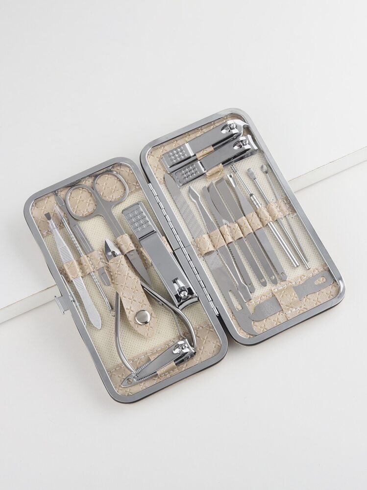 RANCAI Juego de 19 piezas de cortaúñas de acero inoxidable con estuche de almacenamiento, incluye cuchillo para pedicura y herramientas de manicura, conjunto completo de cortaúñas y herramientas para el cuidado de las uñas - Plateado - Añade 1