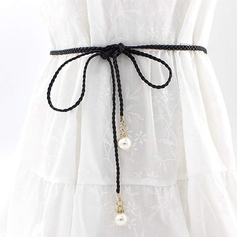 

Faux Pearl Decor Rope Belt, Black