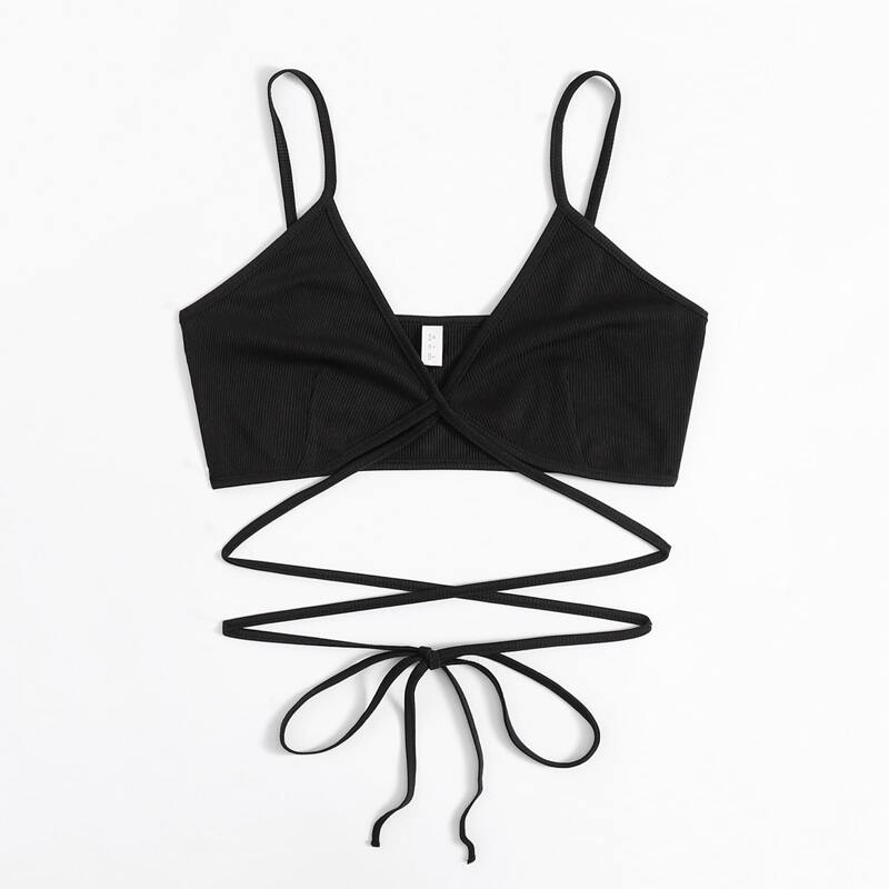 

Solid Criss Cross Crop Cami, Black