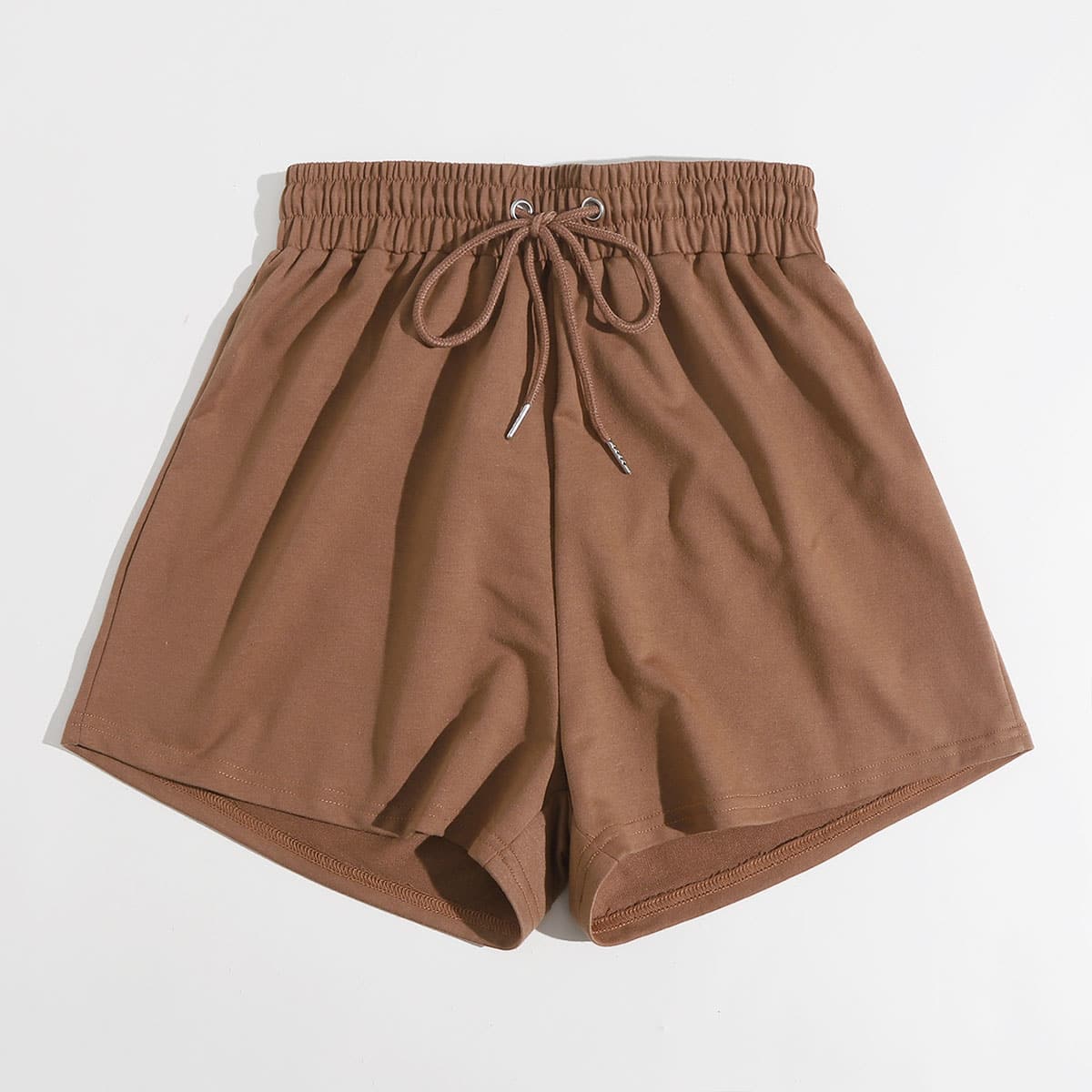 

Solid Drawstring Shorts, Coffee brown