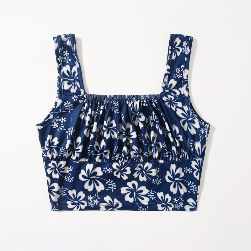 

Floral Print Ruched Bust Tank Top, Navy blue