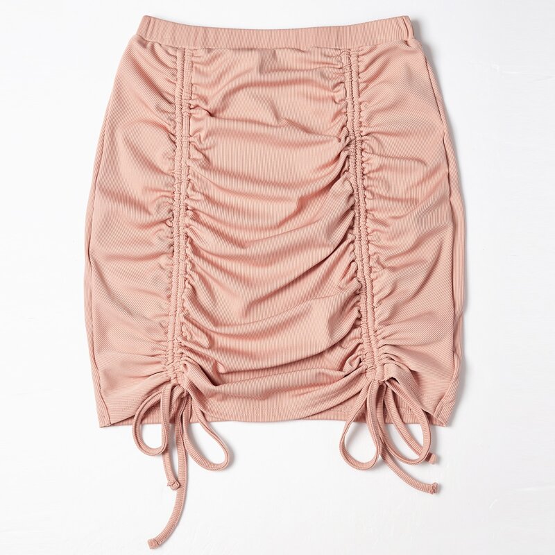 

Solid Drawstring Ruched Skirt, Coral pink