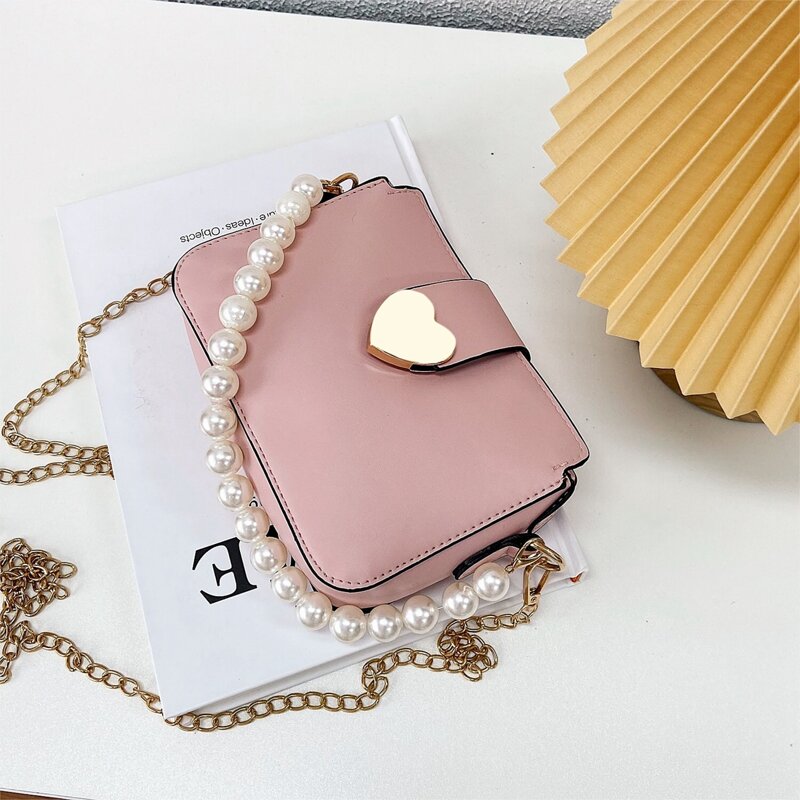 

Faux Pearl Handle Solid Satchel Bag, Dusty pink