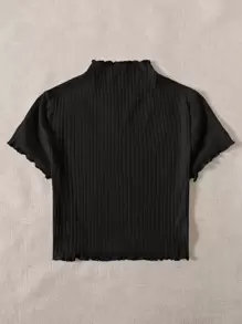 SHEIN EZwear Plus Mock Neck Lettuce Trim Rib-knit Tee - Black - View 2