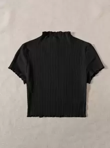 SHEIN EZwear Plus Mock Neck Lettuce Trim Rib-knit Tee - Black - View 4