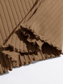 SHEIN EZwear Áo thun Plus size Xù nhỏ màu trơn Giải trí - màu nâu - Xem 5