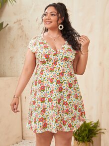 SHEIN Plus Allover Floral Print Dress - Multicolor - View 1