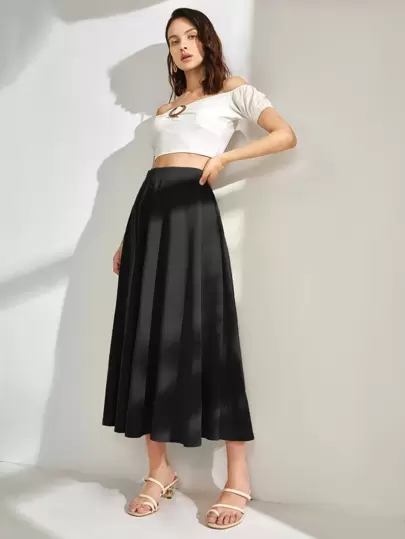 Mulvari 净色高腰喇叭裙