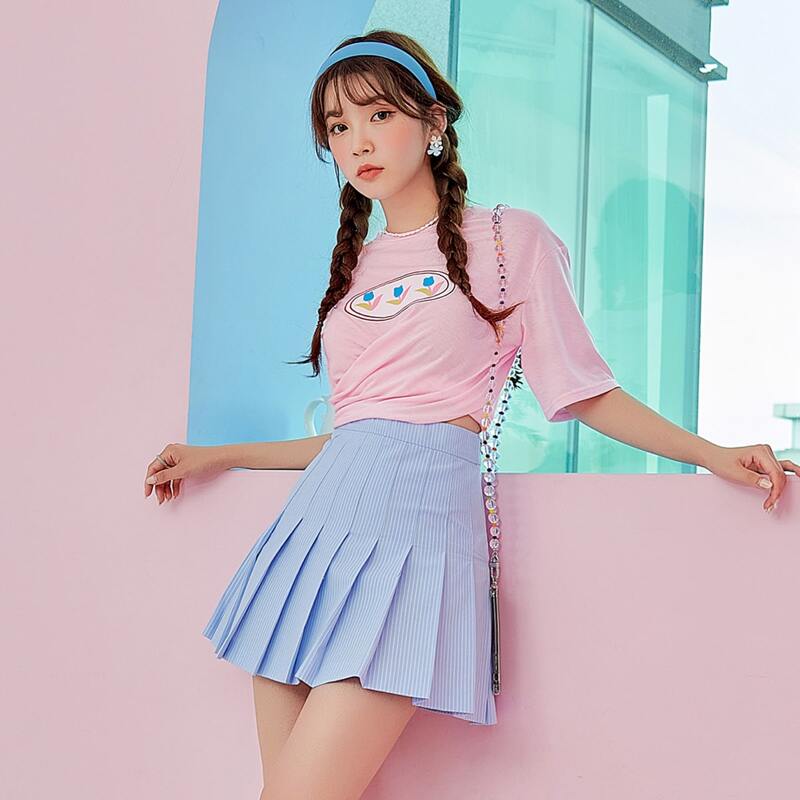 

Floral Print Ruched Tee, Baby pink