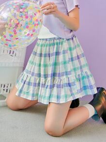 DAZY Falda bajo con fruncido de cuadros - Multicolor - Ver 1