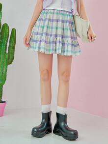 DAZY Falda bajo con fruncido de cuadros - Multicolor - Ver 3