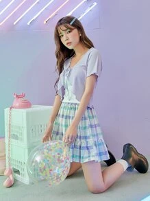 DAZY Falda bajo con fruncido de cuadros - Multicolor - Ver 6