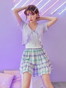 DAZY Falda bajo con fruncido de cuadros - Multicolor - Ver 7