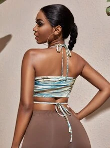 SHEIN SXY O形環挖空前後繫帶繞頸上衣 - 彩色 - 查看 2